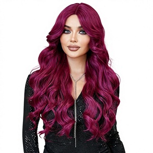 Perruque Lace Front pour <span class=keywords><strong>femme</strong></span>, <span class=keywords><strong>cheveux</strong></span> synthétiques longs et bouclés, ondulés, couleur fuchsia - Product Image 1