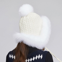 Gorros de lana de invierno de piel de mapache y zorro, Pompón, gorro con solapa para la oreja, forro polar, Bomber, cazador de Ushanka, gorro de esquí para nieve