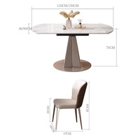 Table à Manger Moderne Convertible Pliante Éco-Responsable avec Rallonges, Ronde 6 Places en Marbre pour Salon et Salle à Manger