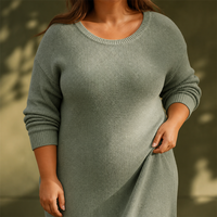 Robe longue sur mesure grande taille pour femme, vert mousse arctique, en maille douce, col rond, style trapèze, longueur ras du sol, du CA 14 au 28