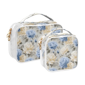 Hawaii Custom Puakenikeni LeiVintage Blue White Rose Women's 2-piece Transparent <b>Makeup</b> <b>Storage</b> Bag Travel Toiletry Bag - Product Image 2