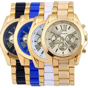 Fashion gold luxe staal man horloges merk Genève vrouwen jurk casual horloges water proof