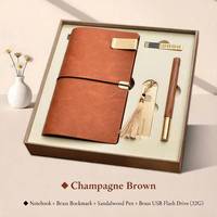 Set de Regalo Empresarial de Lujo: Cuaderno con Cubierta de Cuero, Bolígrafo de Madera Maciza y Marcapáginas con Borla de Latón, Kit con Logotipo Personalizado