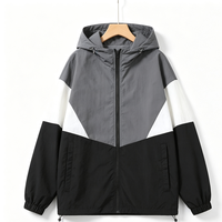 Veste coupe-vent à capuche patchwork trois tons pour homme, légère, zippée, décontractée, style urbain et sportif