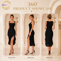 Robe bandeau sexy pour femme, avec un décolleté carré et une fente latérale avec volants, confectionnée sur mesure par le fabricant de vêtements.