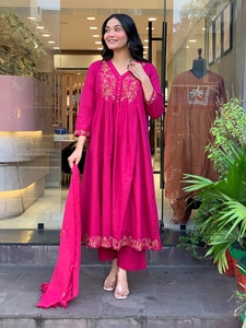 Women Chanderi <b>Silk</b> <b>Kurta</b> Pant Set With Dupatta Traditional Indian Ethnic Wear Ankle-Length Loose Fit Casual Style All Seasons - Product Image 3