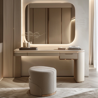 Coiffeuse moderne de luxe en teck massif avec miroir éclairé réglable et tiroirs pour appartement et chambre à coucher