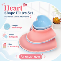 Service de table en céramique en forme de cœur romantique avec bordure perlée, parfait pour la Saint-Valentin, un anniversaire de mariage ou la table de repas quotidienne