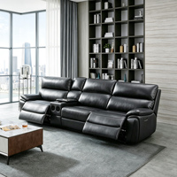 Ensemble de canapés inclinables modernes avec haut-parleur Bluetooth, chargeur sans fil, port USB, console - Cuir véritable, bois, sièges de cinéma maison