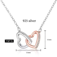 Collier Pendentif Double Cœur Personnalisé en Argent Sterling 925 Véritable, Bijou de Haute Qualité pour la Saint-Valentin