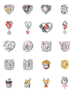 Colgantes de circonita en forma de corazón plateados más vendidos con clip de posicionamiento fijo para pulseras y collares de perlas de agujero grande - Product Image 1