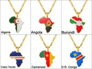 Collar con Colgante de <span class=keywords><strong>Mapa</strong></span> de África Chapado en Oro de 18K con Banderas de Países: Camerún, Angola, Kenia, <span class=keywords><strong>Congo</strong></span>, Gambia, Costa de Marfil - Product Image 4