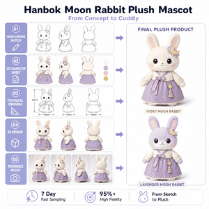 Mascotte en peluche <span class=keywords><strong>Lapin</strong></span> de la Lune Hanbok, jouet en peluche personnalisé, animal en peluche, jouet doux, fabricant OEM ODM, fourniture directe d'usine, cadeau - Product Image 3