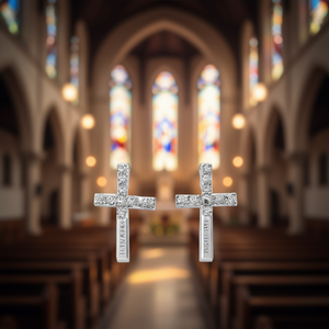 Pendientes de Cruz de Moda con Circonita Redonda de Corte Brillante y Engaste de Garra, Joyería Religiosa Cristiana Unisex, Regalo, Aleación de Plata - Product Image 2