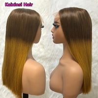 Perruque frontale sans colle avec fermeture en dentelle HD, couleur Ombré Brun et Blond Miel, cheveux humains bruts vietnamiens SDD ultra-lisses