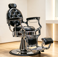 Fauteuils de barbier vintage haut de gamme en cuir noir capitonné, fauteuil de barbier professionnel inclinable hydraulique en chrome poli