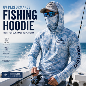Chemise de pêche et de randonnée à manches longues personnalisée, 88 % polyester, 12 % élasthanne, avec masque, cache-cou anti-UV et capuche, vêtements de pêche - Product Image 1