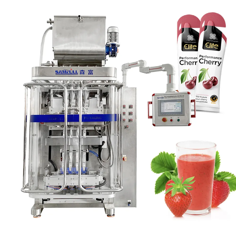 Machine de remplissage automatique de liquide d'extrait de fruit de sachet de forme irrégulière à plusieurs voies machine d'emballage de jus de concentré vffs