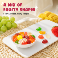 Bonbons gélifiés en gros aux saveurs de fruits, formes variées, acidulés et sucrés, multicolores, en vrac