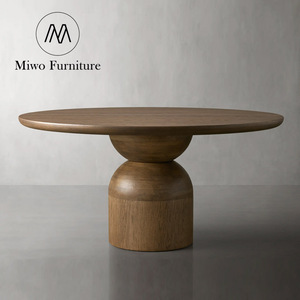 Juego de Mesa y Sillas Redondas de Madera de Nogal Profundo para Villa o Penthouse Contemporánea, Mesa de Comedor de Madera para <span class=keywords><strong>Restaurante</strong></span> de 6 a 8 Plazas - Product Image 2