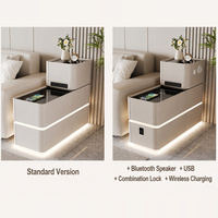 Meuble d'appoint intelligent en cuir pour canapé, multifonctionnel avec chargement sans fil, plateau en verre trempé, 5 tiroirs, mobilier de maison moderne et simple