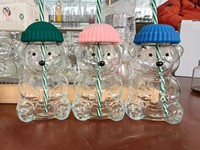 Verres à boire en verre transparent avec motif ours en peluche, design classique créatif, prix abordable, pour café, jus, eau, thé, design de dessin animé mignon