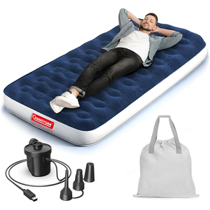 Colchón de aire para acampar de tamaño completo barato con bomba incorporada Cama inflable flocada portátil - Product Image 5