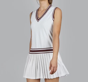 女式ODM网球百褶裙速干透气无袖v领户外运动配色成人裙 - Product Image 1
