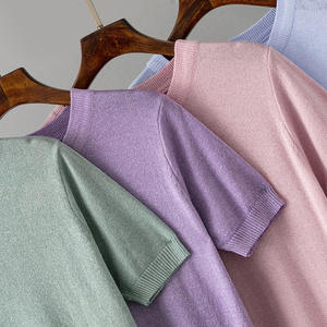 เสื้อยืดถักสั่งทำจากโรงงาน เสื้อถักแขนสั้นคอกลมสำหรับผู้หญิง คุณภาพสูง เสื้อถักลำลองพื้นฐานสำหรับฤดูร้อน - Product Image 2