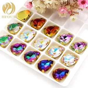 High Quality Glass Crystal AB Drop Shape Sew On Rhinestones