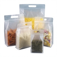 Sachets personnalisés transparents à fond plat, scellés sur 8 côtés, refermables avec fermeture éclair et poignée, qualité alimentaire pour snacks, noix, café, thé, bonbons, poudre