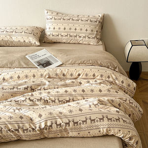 プレミアム先染めジャカード寝具セット ウォッシュドコットン4点セット シンプルシーツキルトカバーセット - Product Image 5