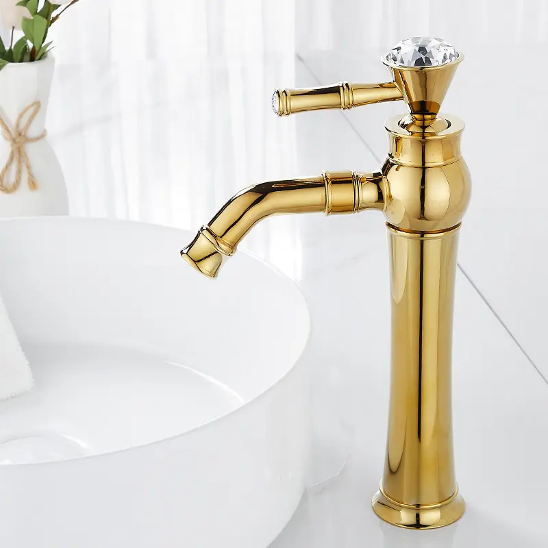 bathroom wash water tall tap taps mixer crystal golden rose basin faucet modern gold