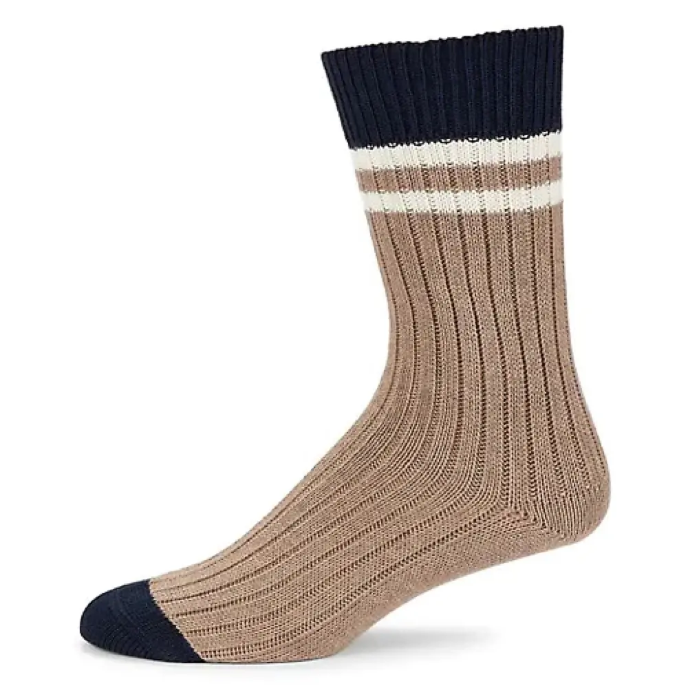 TA21389 Wholesale Brown Custom Thick Warm Merino Wool Ribbed Stripes Boot Crew Socks
