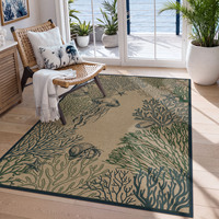 Tribesigns Jute Waschbarer Outdoor-Teppich, Küsten-Blau-Grüner Terrassenteppich, Boho Tier-Meeres-Strand Rutschfester Teppich für Eingangsbereich Veranda