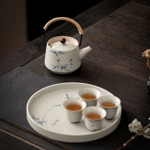 Hand Painted Bamboo Porcelain <b>Tea</b> <b>Set</b> With Lid Small Kung Fu <b>Tea</b> <b>Pot</b> And Cups For Home Use Gift Packaging - Product Image 3