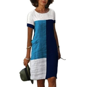 Robe <span class=keywords><strong>d</strong></span>'été 2026 pour femme en lin et coton, color block, manches courtes, coupe ample, longueur midi, <span class=keywords><strong>d</strong></span>écontractée, grandes tailles - Product Image 3