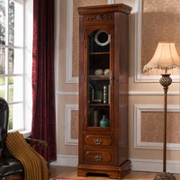 Bibliothèque d'angle en bois massif de style américain antique MINIS avec double porte vitrée pour bureau à domicile, sans assemblage