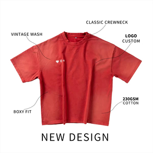 Kaos Pria 250g Vintage Pickling 100% Katun Model Kotak Custom Cropped Streetwear Desain Fashionable Longgar - Product Image 2