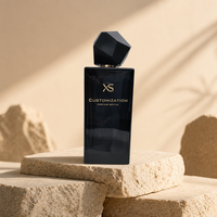 Flacon de parfum carré de luxe 100 ml pour coffret cadeau de marque, flacon pulvérisateur vide en verre noir avec capuchon à facettes et anneau doré