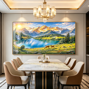 Wholesale Custom Crystal Porcelain <b>Painting</b> LED Wall Art Snow Mountain Lake Waterfall Nature Landscape Print Living Room Decor - Product Image 1