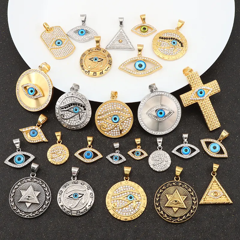 Factory Wholesale Ins Cross Rhombus Coins Letter Muslim Eye eyes Star Cross Stainless Steel Diamond Lion Pendant Fashion Jewelry