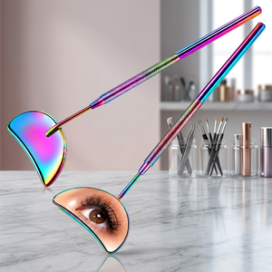 <b>Handheld</b> Makeup <b>Mirror</b> With 3X Magnification Rainbow Metal Finish Single Side Lash Extension Tool - Product Image 4