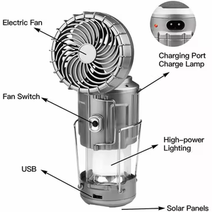 Portable Outdoor Camping Light With Solar & USB Rechargeable Feature Foldable LED Camp Light & Electric <b>Fan</b> - Product Image 2