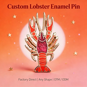 Pin <span class=keywords><strong>de</strong></span> solapa coleccionable <span class=keywords><strong>de</strong></span> langosta roja con purpurina y esmalte, broche <span class=keywords><strong>de</strong></span> metal con ribete dorado para amantes del océano, pedido al por mayor - Product Image 1