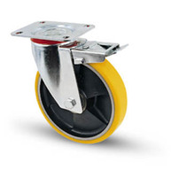Roue de chariot industrielle robuste en PU avec noyau en fer, roues de 125 mm pour usine, orange pour charge lourde