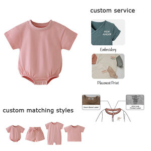 Venta al por mayor, listo para enviar: Peleles de burbuja rosas de manga corta lisos de talla grande para bebés niñas, ropa de verano. - Product Image 4