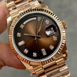 Reloj mecánico para hombre con cristal azul y visualización de fecha, reloj automático de lujo con esfera marrón de 36 mm resistente a los arañazos - Product Image 1