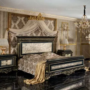Kraliyet siyah altın türkiye el oyma yatak odası mobilya Set ve komidin türk yatak odası takımı mobilya