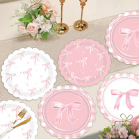 Ensemble de fête à thème d'assiette en papier jetable en dentelle rose pour anniversaire nouvel an chinois boîte de remise des diplômes emballée fournitures de fête d'anniversaire